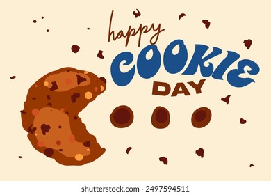 National chocolate chip cookie day. American food holiday. Sweet delicious pastries. Happy cookie day poster. Chocolate chip cookie vector illustration. Retro flat style