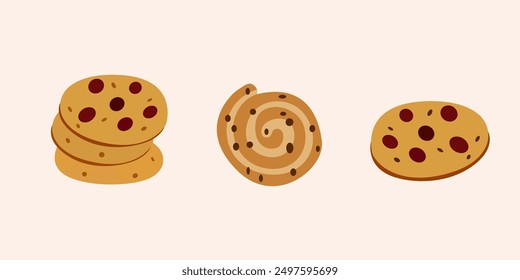 National chocolate chip cookie day. Sweet delicious pastries. Chocolate chip cookie vector illustration. Confectionery and sweet products