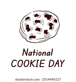 National chocolate chip cookie day in line art style. Happy cookie day poster. Bakery design banner, card. December 4.