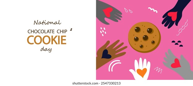 Día nacional de galletas con chispas de chocolate. Dibujado a mano Ilustración vectorial plana de dibujos animados. Anuncio, cartel, tarjeta de felicitación, menú, receta