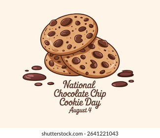 National Chocolate Chip Cookie Day vector illustration. Sweet round cookies with chocolate chip icon vector. August 4.