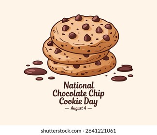 National Chocolate Chip Cookie Day vector illustration. Sweet round cookies with chocolate chip icon vector. August 4.