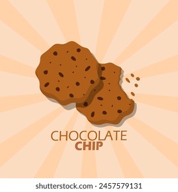 National Chocolate Chip Day event banner. Two chocolate cookies on light brown background to celebrate on May 15