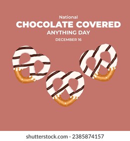 National chocolate Covered anything Day, pretzel cookie Covered with chocolate sauce, Pretzel dipped in Chocolate Vector Design Illustration