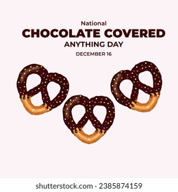 National chocolate Covered anything Day, pretzel cookie Covered with chocolate sauce, Pretzel dipped in Chocolate Vector Design Illustration