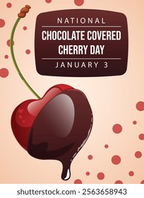 National Chocolate Covered Cherry Day Vector Template with Chocolate Dipped Cherry Illustration. 