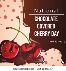 National Chocolate Covered Cherry Day 3rd of January Vector Template with Chocolate Covered Cherries Illustration