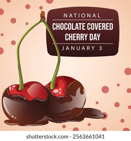 National Chocolate Covered Cherry Day January 3rd Vector Template with Cute Twin Chocolate Covered Cherries Vector Illustration.