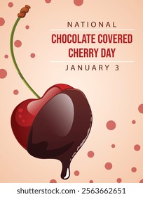 National Chocolate Covered Cherry Day Vertical Template with Chocolate Dipped Cherry Graphic. Celebratory Holiday Food Vector Design 