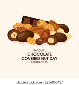 Vector del Día de la Nuez cubierto de chocolate nacional. Piel de nueces mezcladas en un icono de chocolate. Grupo de ilustraciones vectoriales de nueces cubiertas de chocolate. 25 de febrero cada año. Día importante