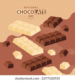 Día Nacional del Chocolate el 28 de octubre, con un concepto de ilustración del vector de chocolate blanco y texto aislado en un fondo abstracto para conmemorar y celebrar el Día Nacional del Chocolate.