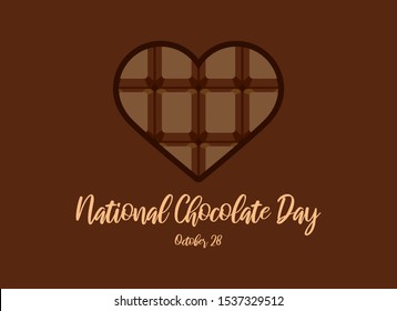 National Chocolate Day vector. Chocolate heart shape vector. Chocolate bar in the shape of heart vector. Chocolate Day Poster, October 28. Important day