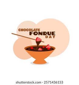 National Chocolate Fondue Day to celebrate on February 5th. One bowl contains liquid chocolate, strawberries and cherries on white background. Food event banner.