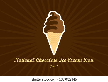 National Chocolate Ice Cream Day vector. Chocolate ice cream cone vector. Ice cream on a brown background. Creamy chocolate ice cream in a cone. Important day