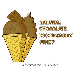 National Chocolate Ice Cream Day Illustration. Delicious creamy chocolate ice cream cone icon. Chocolate Ice Cream Day Poster, June 7. Important day