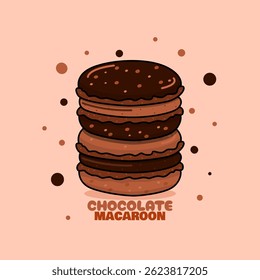 National Chocolate Macaroon Day to celebrate on June 3rd. Macaroon cookies with chocolate flavor stacked on beige background. Food event banner.