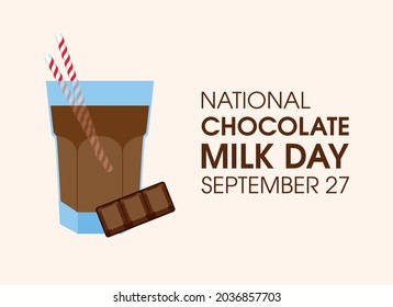 National Chocolate Milk Day vector. Glass of chocolate milk with straw icon vector. Chocolate Milk Day Poster, September 27. Important day