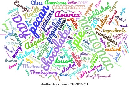 National Chocolate Pecan Pie Day 20 August Word Cloud In Vector Art Creative Colourful White Back Ground