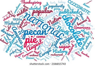 National Chocolate Pecan Pie Day 20 August Word Cloud In Vector Art Creative Colourful White Back Ground