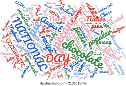 National Chocolate Pecan Pie Day 20 August Word Cloud In Vector Art Creative Colourful White Back Ground