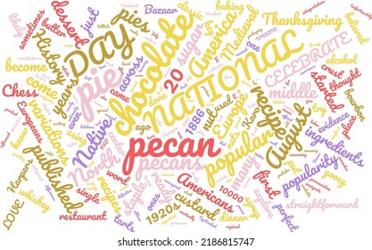 National Chocolate Pecan Pie Day 20 August Word Cloud In Vector Art Creative Colourful White Back Ground