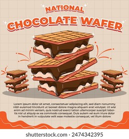 National Chocolate Wafer Day – July 3, 2024, Attractive design, can be used on all social media platforms, beautiful color combination, get it now for your first purchase.