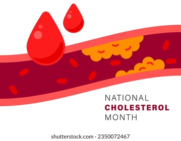 Ilustración vectorial del Mes Nacional del Colesterol. Aumentar la conciencia sobre las enfermedades cardiovasculares, el colesterol y el accidente cerebrovascular