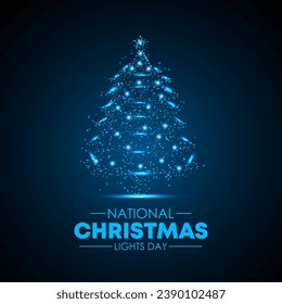 National Christmas Lights Day is celebrated every year on December 1. Geometric shape futuristic polygonal vector of christmas tree in the form of a starry sky space. Low poly style design.