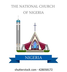 The National Church of Nigeria. Flat cartoon style historic sight showplace attraction web site vector illustration. World countries cities vacation travel sightseeing Africa collection.