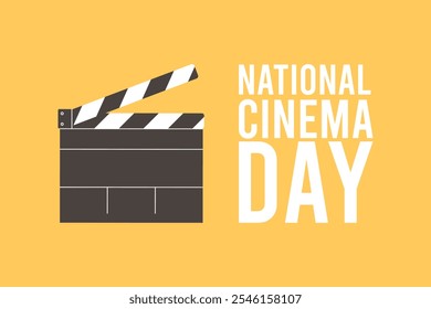 National Cinema Day on yellow background.World Cinema Day.Great for cards, invitations, vouchers and booklets.Movie theater at home, the biggest film collection. Online cinema concept. Movie time