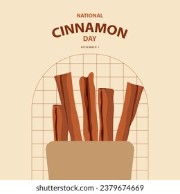 National Cinnamon Day on november 1, Some cinnamon in a container vector illustrator and text isolated on abstract background for commemorate and celebrate National Cinnamon Day.