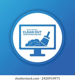 National Clean Out Your Computer Day. Computer, cleaning brush and dust. Template for background, banner, card, poster with text writing. EPS10 vector illustration.