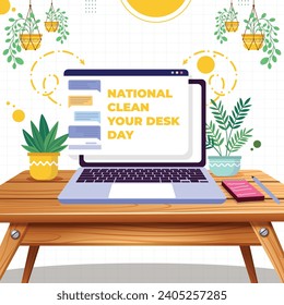 National Clean Your Desk Day – January 8, 2024, Can be changed color, Illustrator Eps File, Suitable for use in print media or social media.