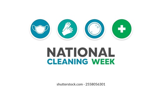 National Cleaning Week. Mask, glove, plate and icon plus. Great for cards, banners, posters, social media and more. White background.   
