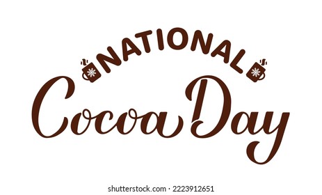 Grabado a mano del Día Nacional del Cacao aislado en blanco. Festividades en Estados Unidos el 13 de diciembre. Plantilla vectorial para diseño de logotipo, afiche de tipografía, postal, banner, pegatina, camisa, etc. 