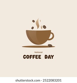 National coffee day design with coffee beans. Vector template for banner, greeting card, poster isolated on light background. Vector illustration.