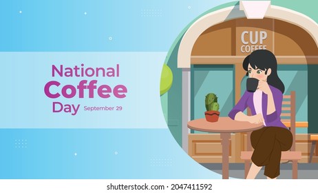 National coffee day on September 29 business brochure flyer banner design horizontal template vector, cover presentation abstract, modern publication poster and flag-banner.