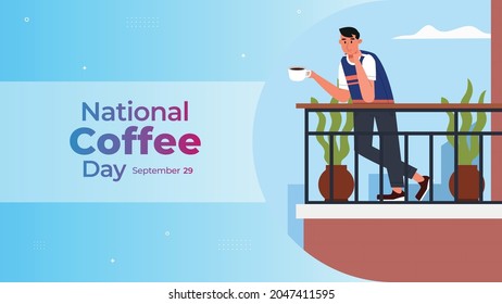 National coffee day on September 29 business brochure flyer banner design horizontal template vector, cover presentation abstract, modern publication poster and flag-banner.