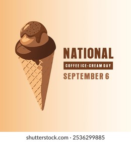 National Coffee Ice Cream Day vector. Ice cream cone icon vector. Scoop coffee ice cream vector. Coffee Ice Cream Day Poster Design.