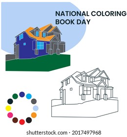 National coloring book day post design stock illustration.
