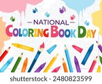 National Coloring Book Day Vector Illustration for August 2nd featuring Colored Pencils or Crayons for Drawing in a Flat Style Cartoon Background