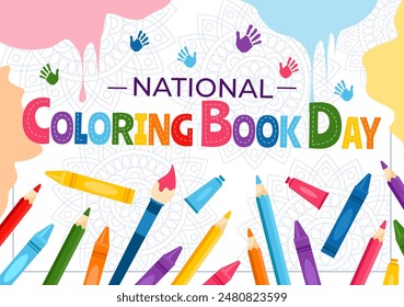 National Coloring Book Day Vector Illustration for August 2nd featuring Colored Pencils or Crayons for Drawing in a Flat Style Cartoon Background