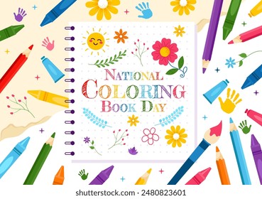 National Coloring Book Day Vector Illustration for August 2nd featuring Colored Pencils or Crayons for Drawing in a Flat Style Cartoon Background