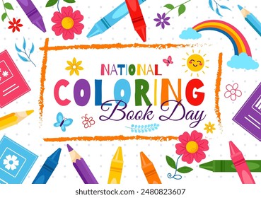 National Coloring Book Day Vector Illustration for August 2nd featuring Colored Pencils or Crayons for Drawing in a Flat Style Cartoon Background