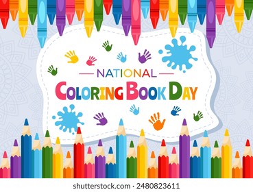 National Coloring Book Day Vector Illustration for August 2nd featuring Colored Pencils or Crayons for Drawing in a Flat Style Cartoon Background