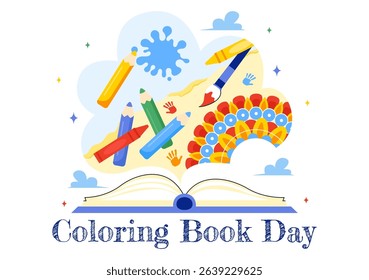 National Coloring Book Day Vector Illustration for August 2nd Featuring Colored Pencils or Crayons Used for Drawing Activities in a Flat Background