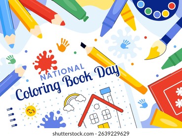 National Coloring Book Day Vector Illustration for August 2nd Featuring Colored Pencils or Crayons Used for Drawing Activities in a Flat Background