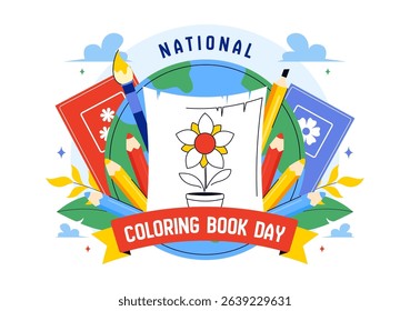 National Coloring Book Day Vector Illustration for August 2nd Featuring Colored Pencils or Crayons Used for Drawing Activities in a Flat Background