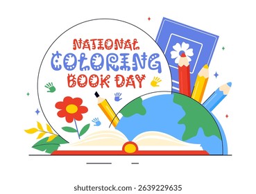 National Coloring Book Day Vector Illustration for August 2nd Featuring Colored Pencils or Crayons Used for Drawing Activities in a Flat Background