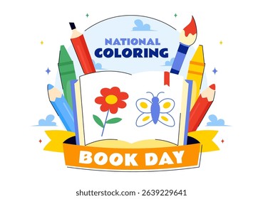 National Coloring Book Day Vector Illustration for August 2nd Featuring Colored Pencils or Crayons Used for Drawing Activities in a Flat Background